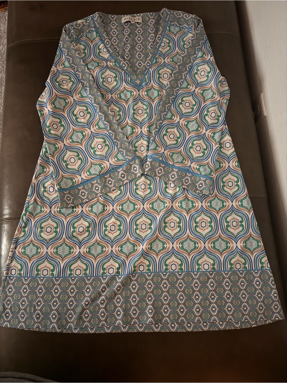 Hale Bob Blue, Green & Cream Geometric V-Neck Tunic